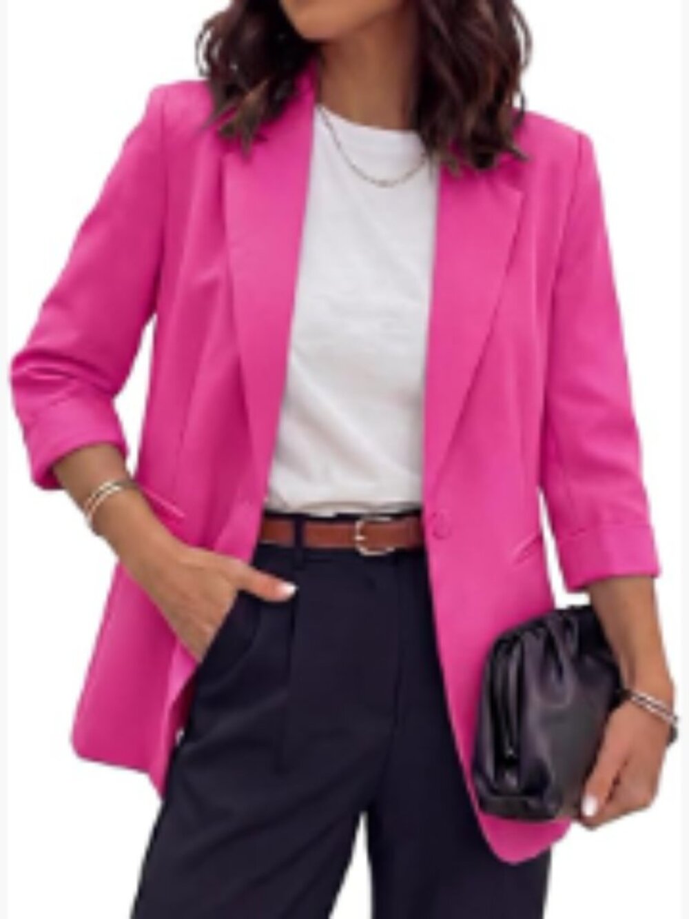 Lightweight 3/4 Sleeve Lapel Open Front Casual Suit Jacket with Pockets